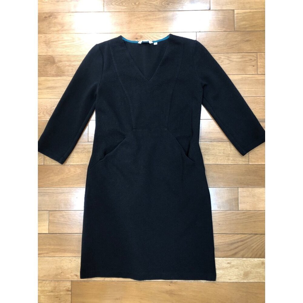 Boden Bronte Ottoman V-Neck 3/4 Sleeve Black Shift Dress Size 6R - Picture 4 of 9